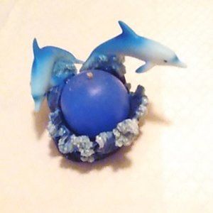 Beautiful Dolphin Candle Holder With Ball Candle Blue Glittery
